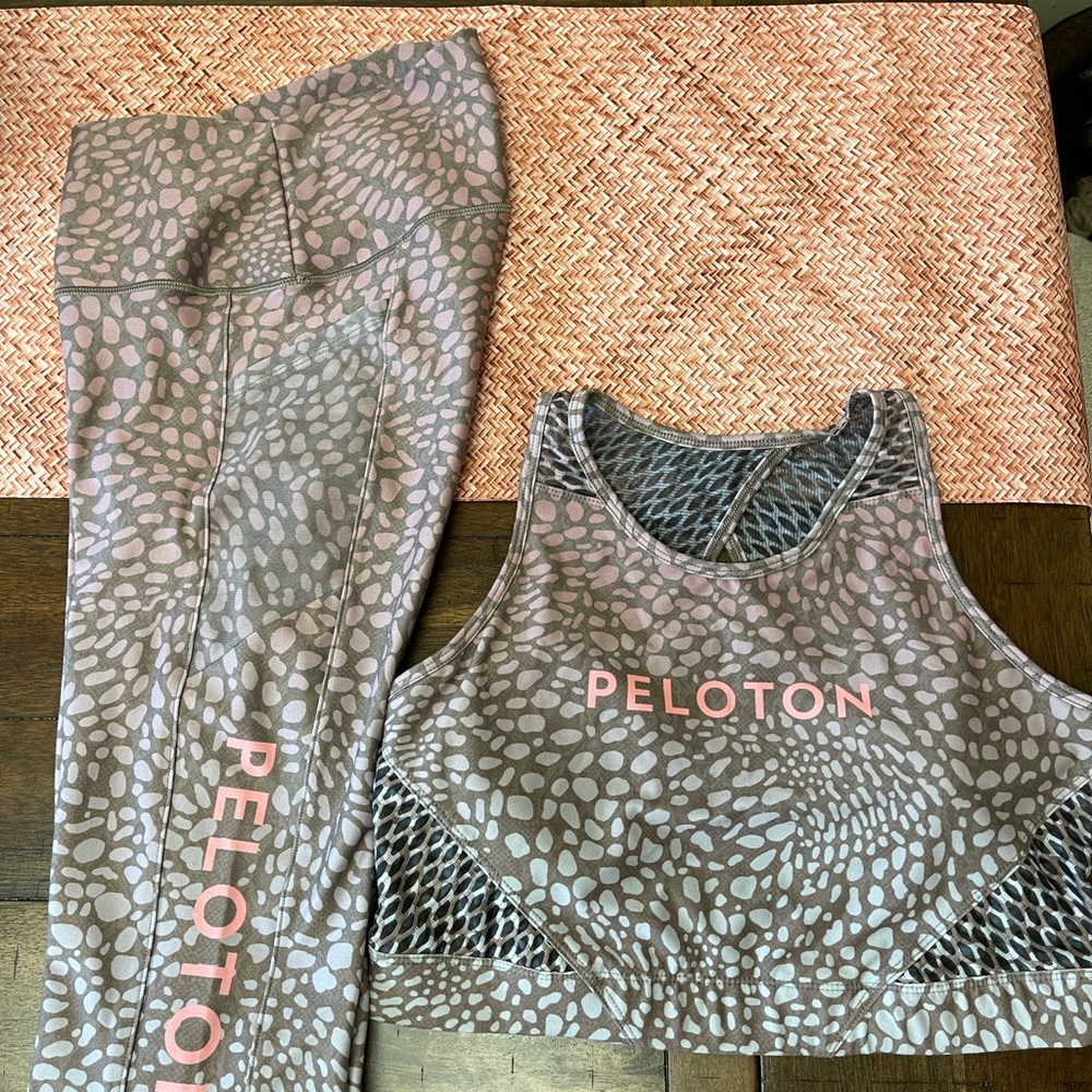 Peloton WITH river stone leggings and bra